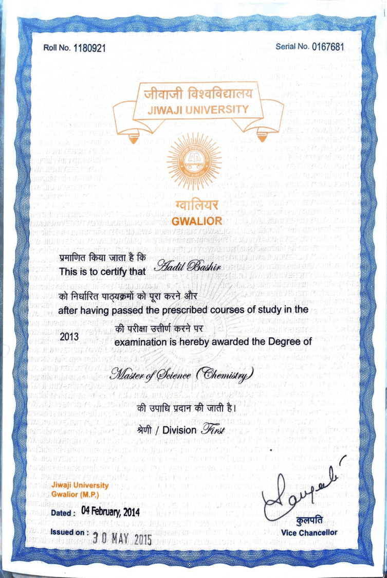 Aadil graduated from University of Kashmir