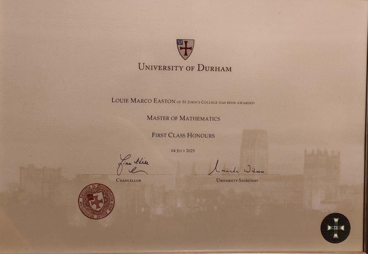 Louie graduated from University of Durham, UK