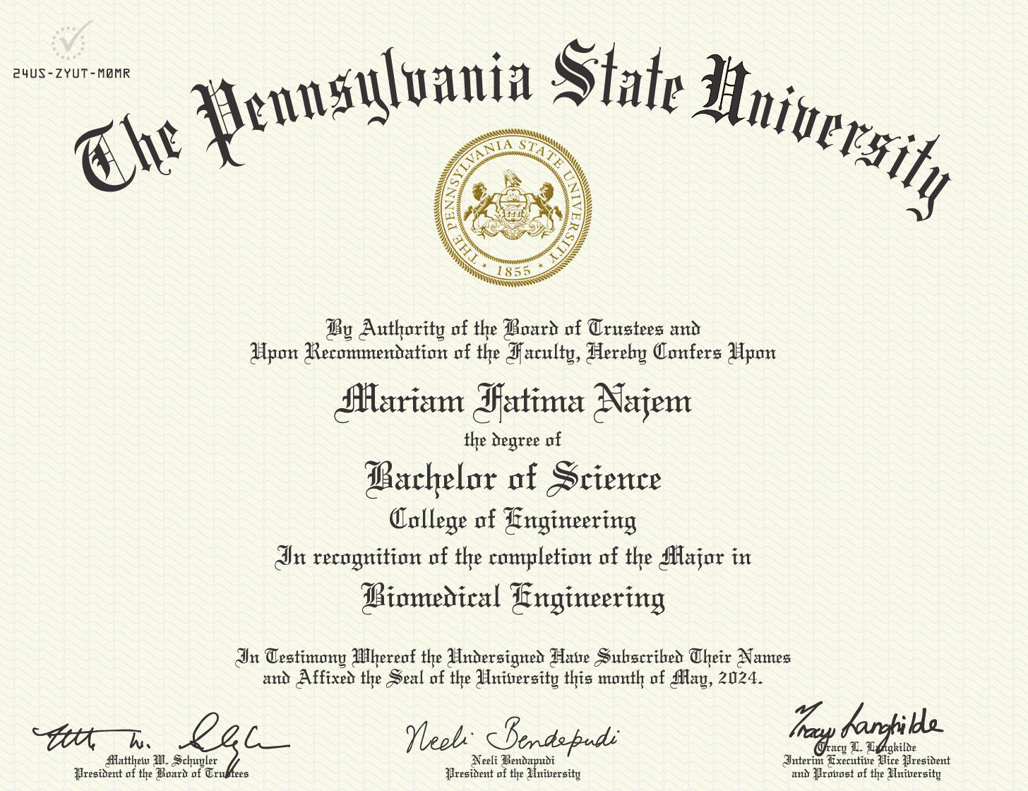 Mariam graduated from Penn State