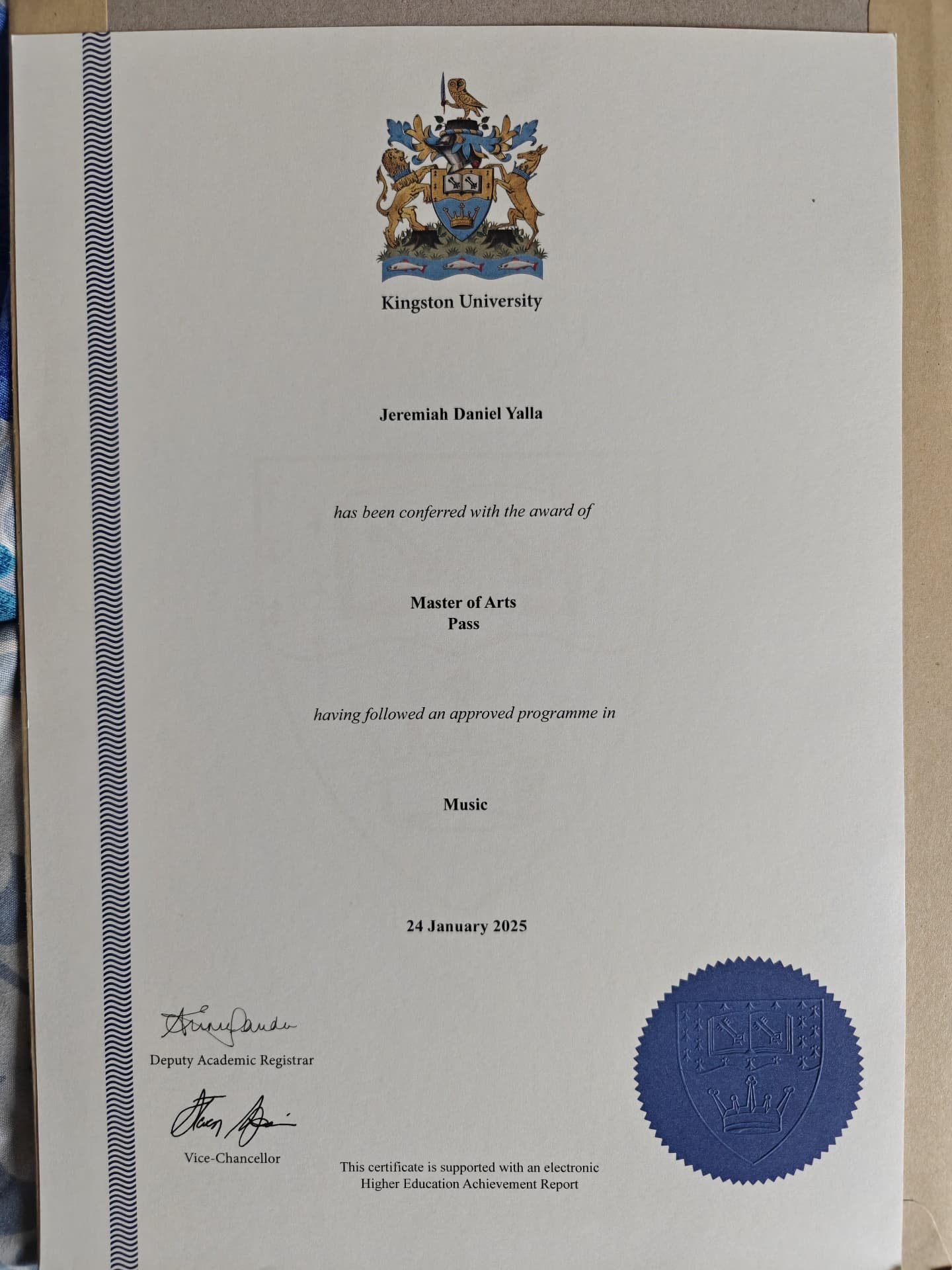 Jeremiah Daniel graduated from Kingston University London