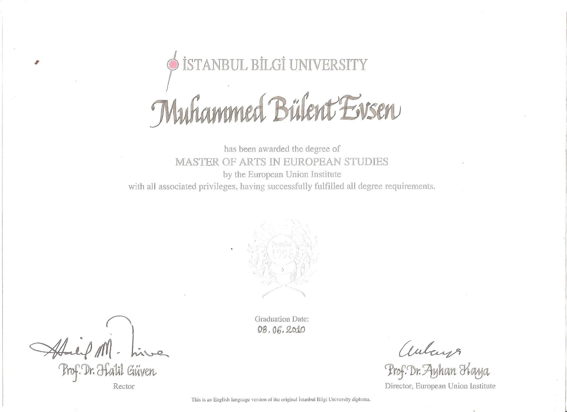 Bulent graduated from Istanbul Bilgi University