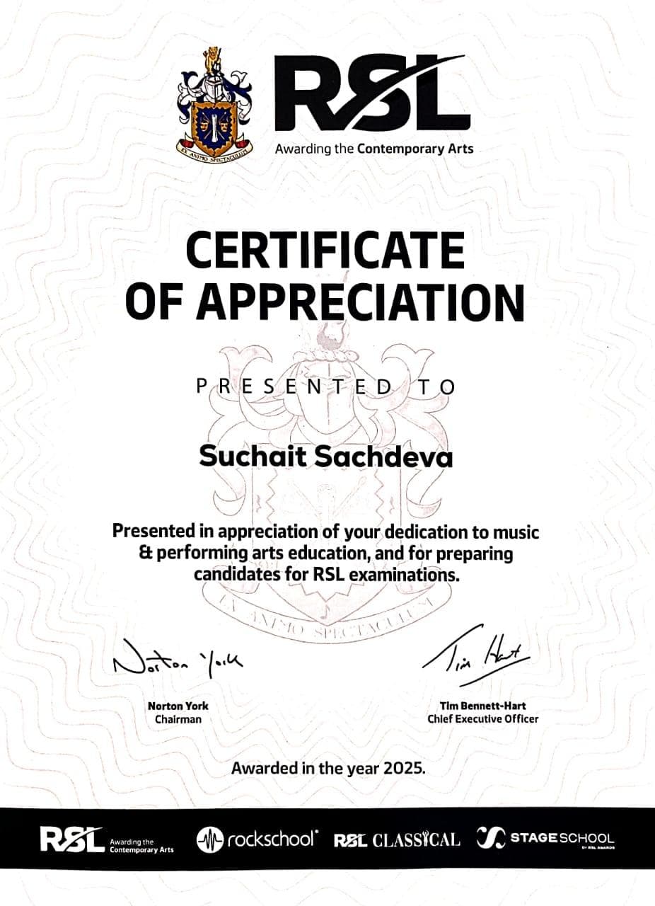 Suchait graduated from Rockschool London