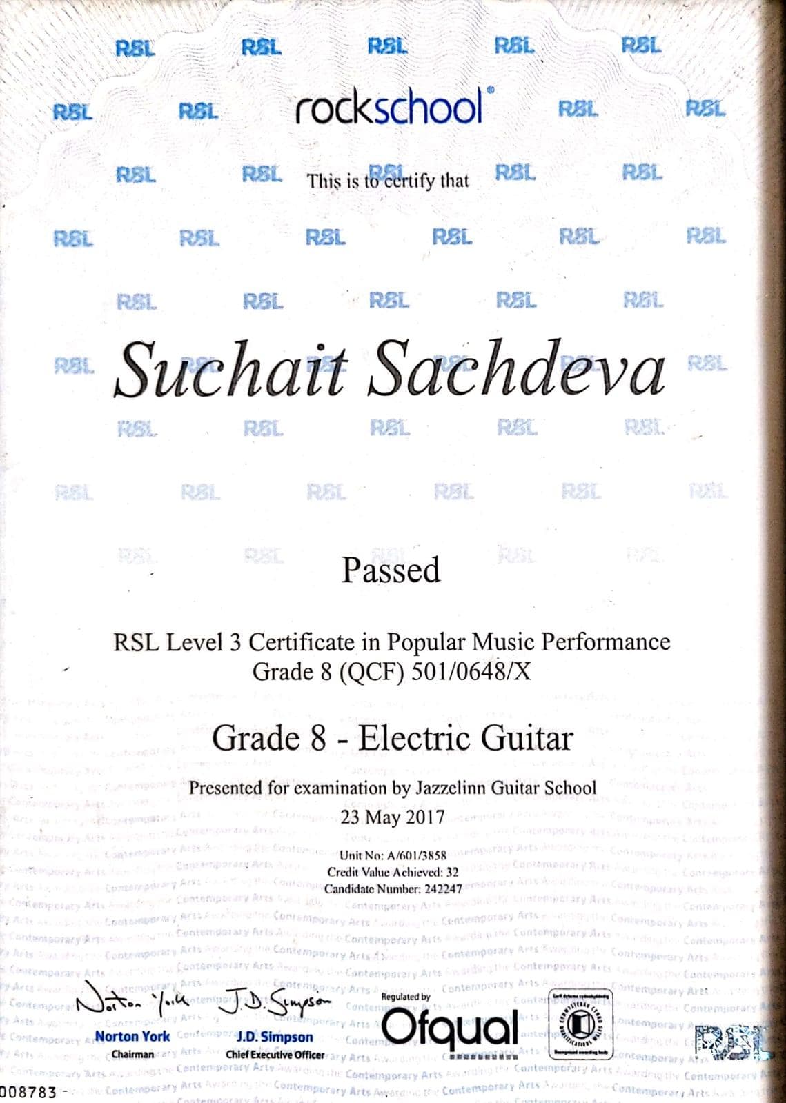 Suchait graduated from Rockschool London