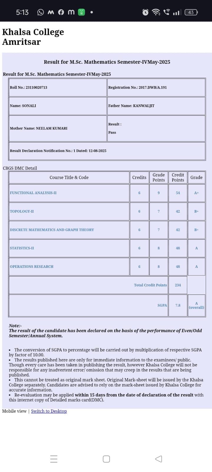 Sonali graduated from Khalsa College, Amritsar