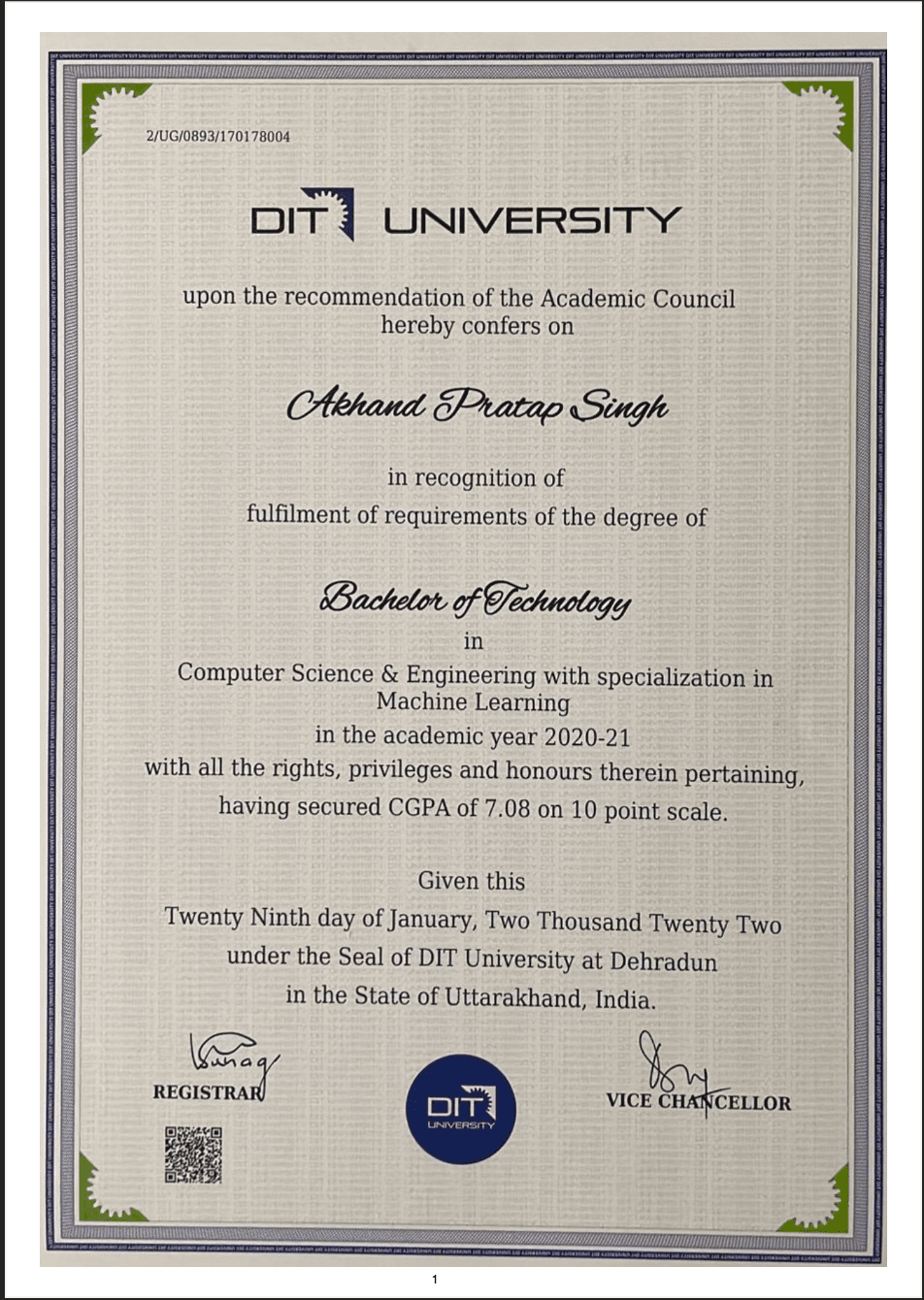 Akhand graduated from DIT University