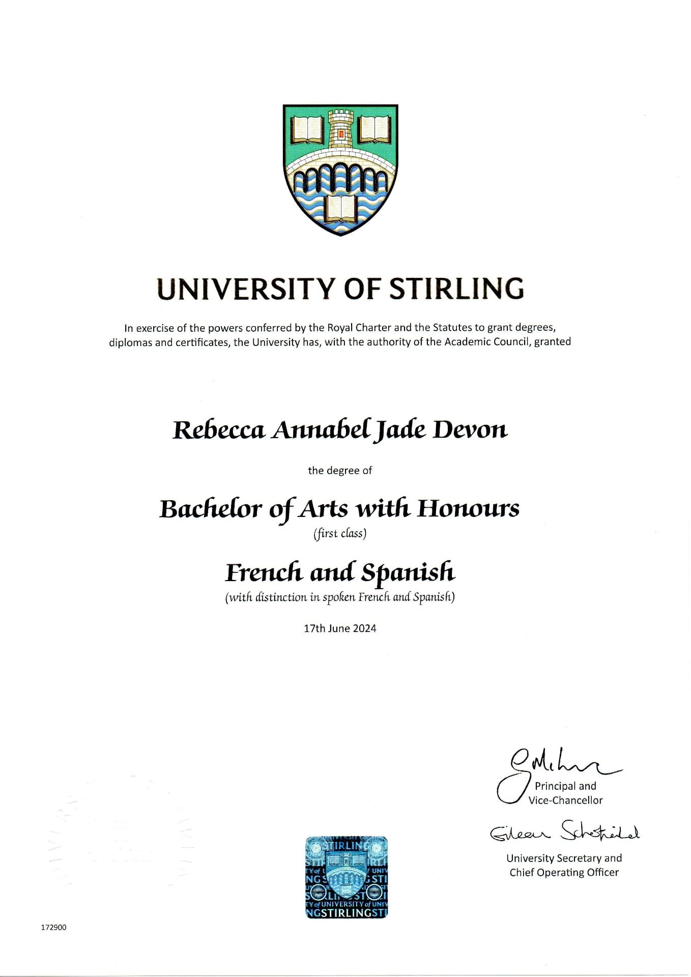 Rebecca graduated from University of Stirling, Scotland