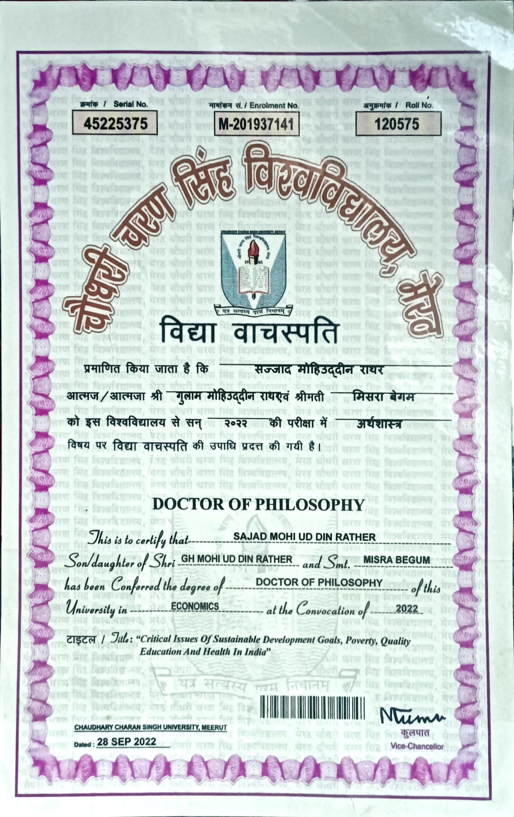 DR. SAJAD graduated from UNIVERSITY OF KASHMIR