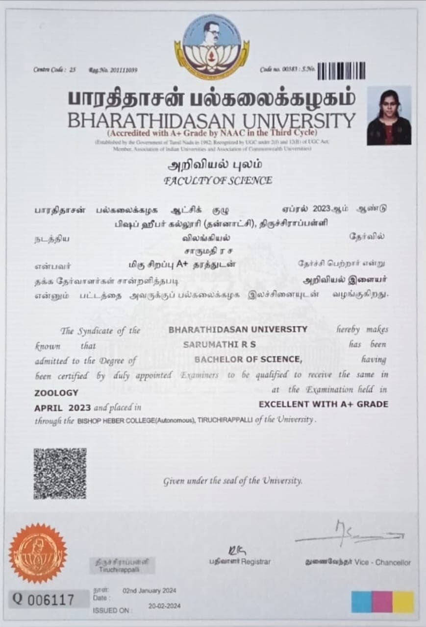 Saru graduated from Bharathidasan University
