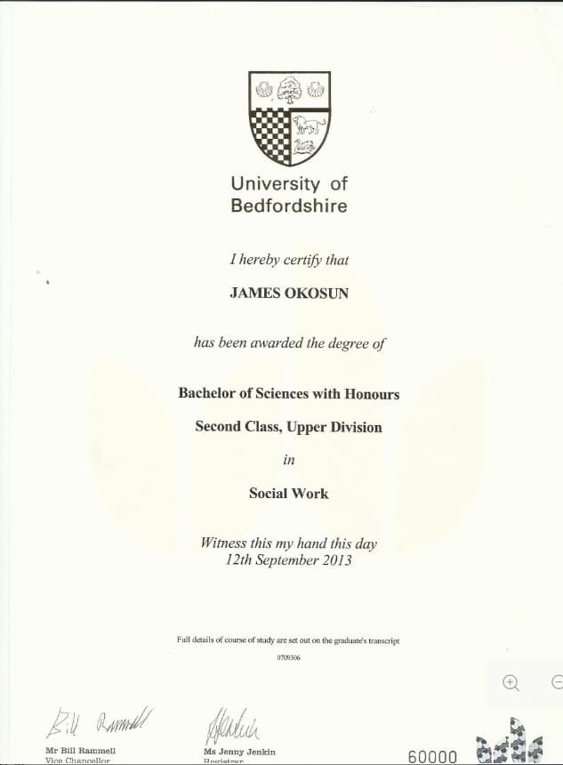 James graduated from University of Bedfordshire