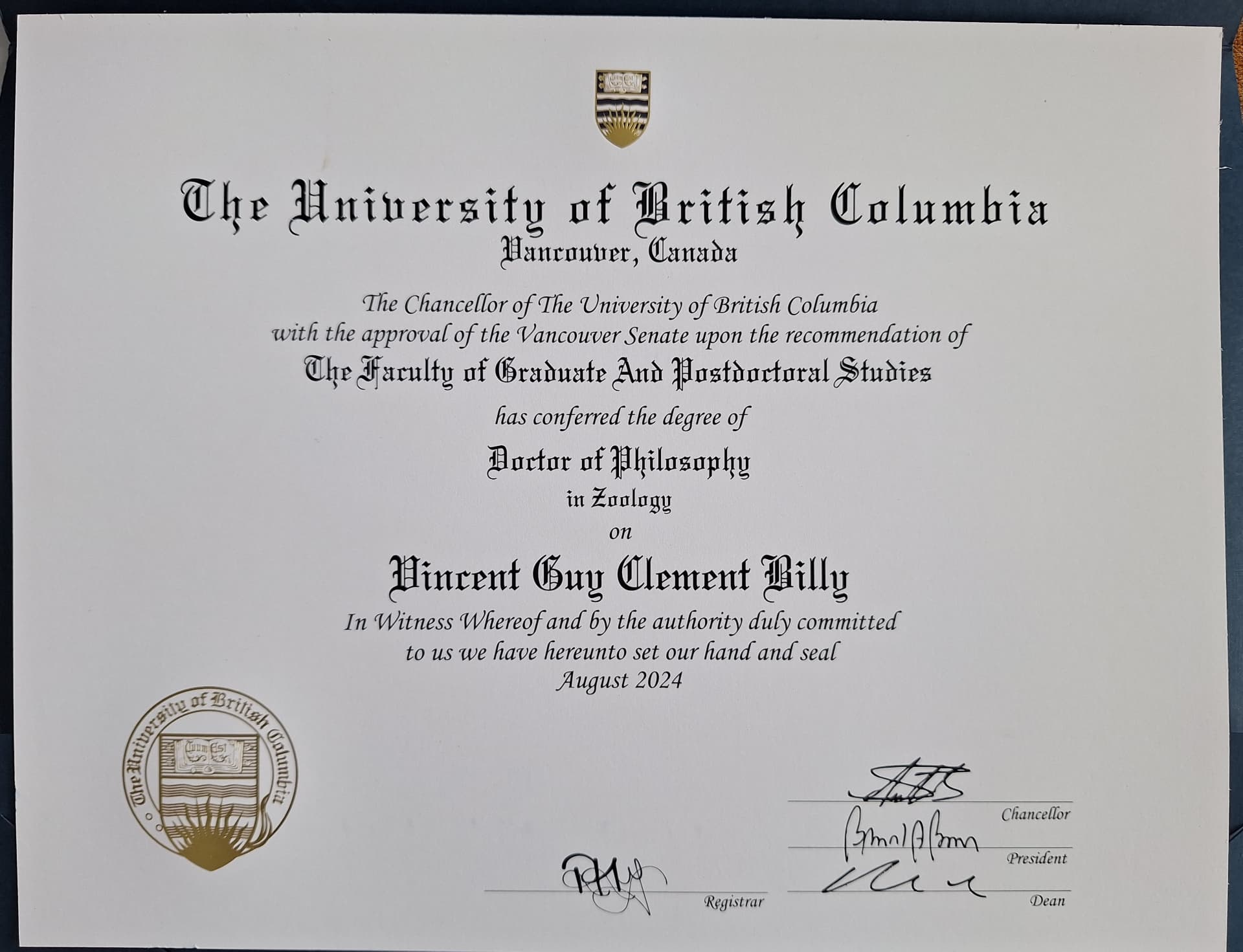 Vincent graduated from University of British Columbia