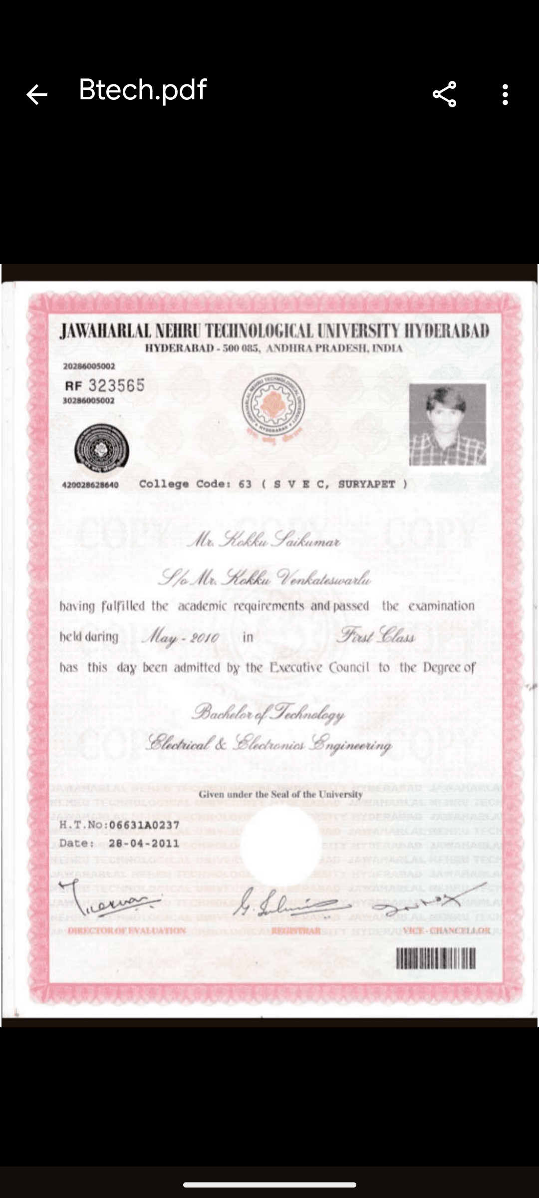 Sai Kumar graduated from JNTU Hyderabad