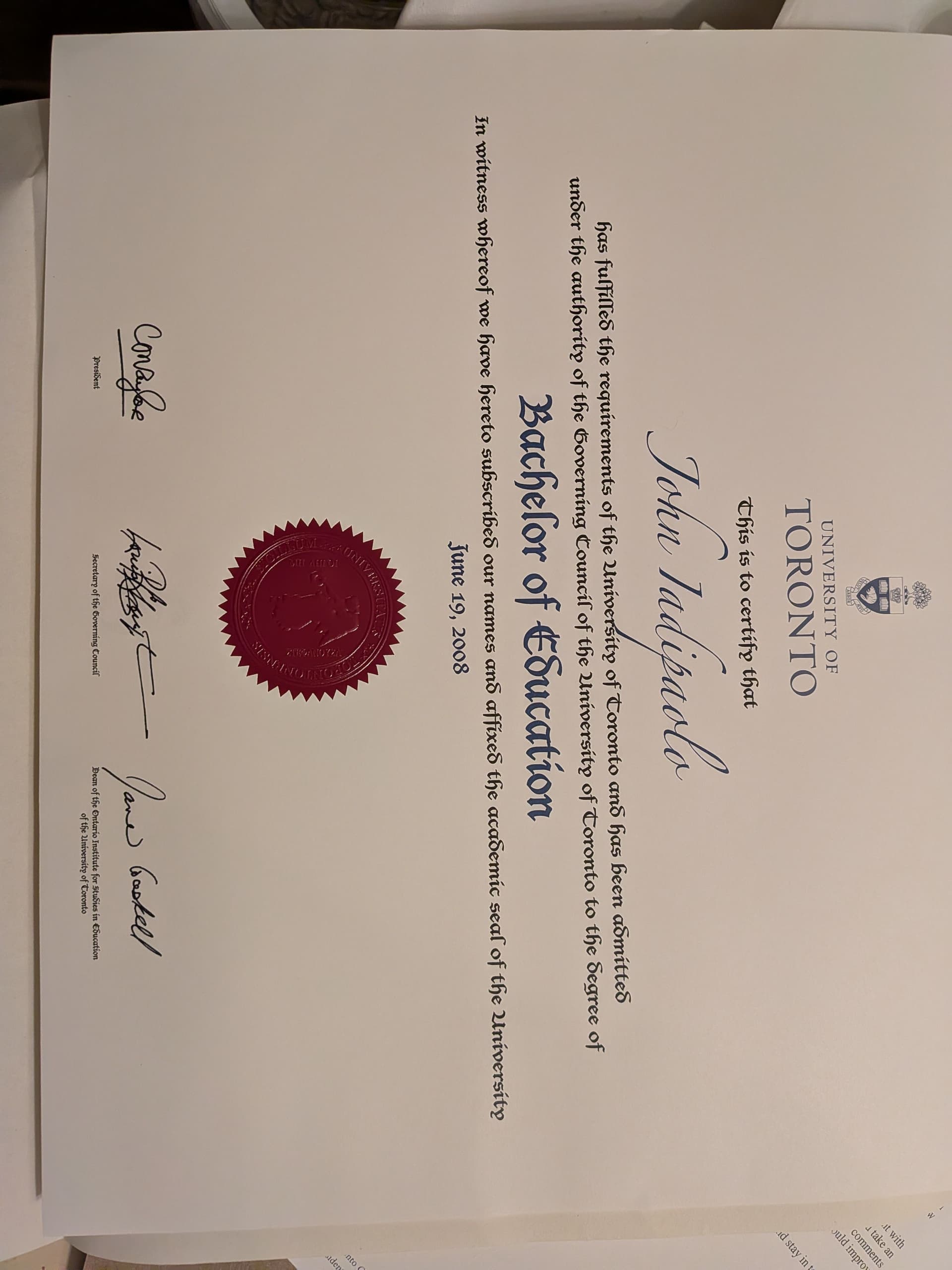 John graduated from University of Toronto