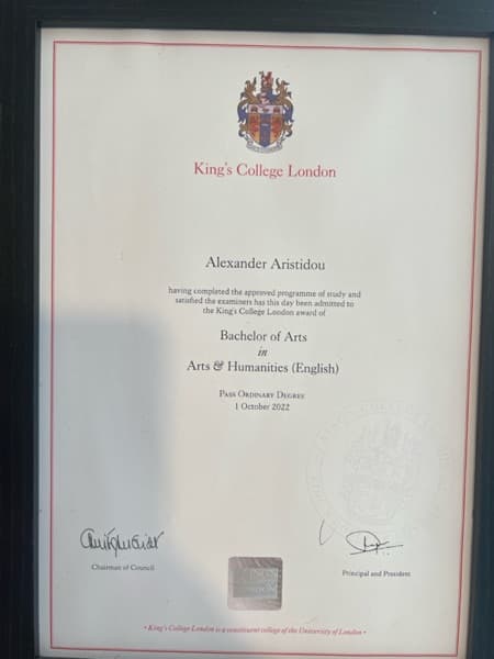 Alexander graduated from King's College London