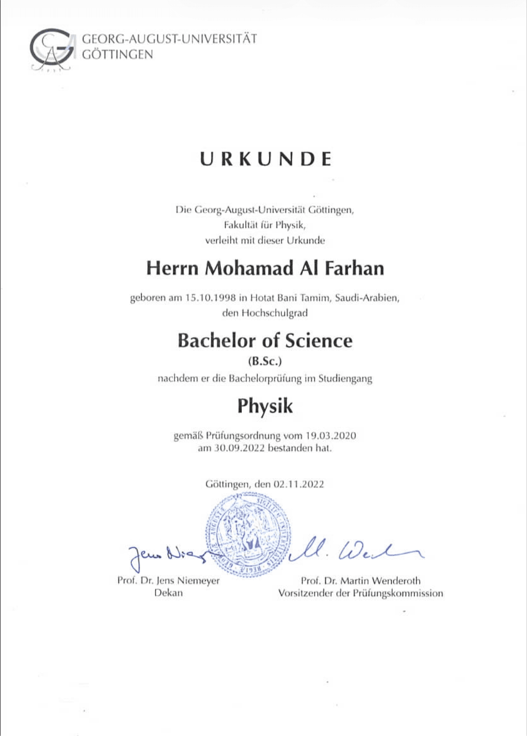 Liam graduated from University of Göttingen