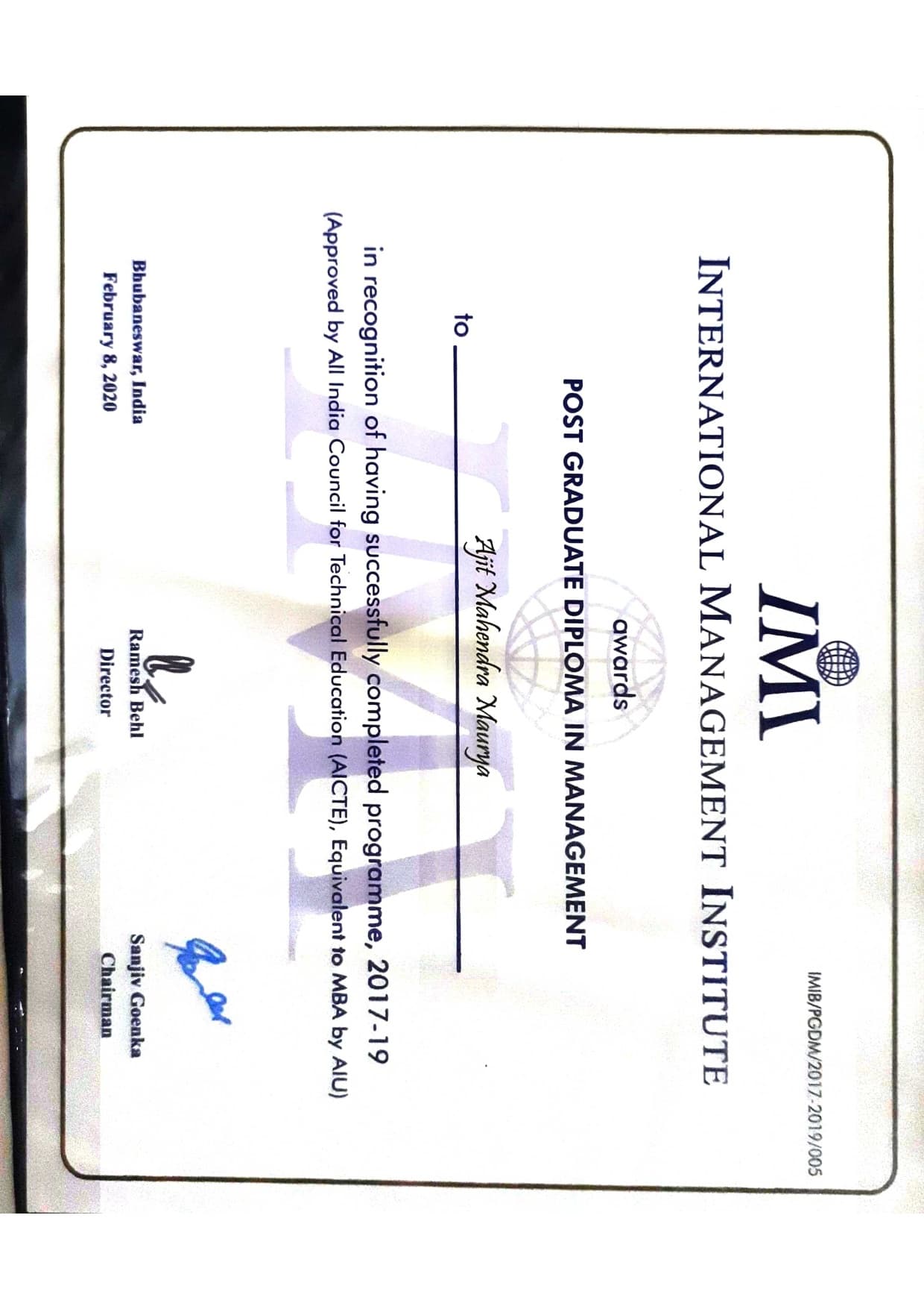 Ajit graduated from International Management Institute