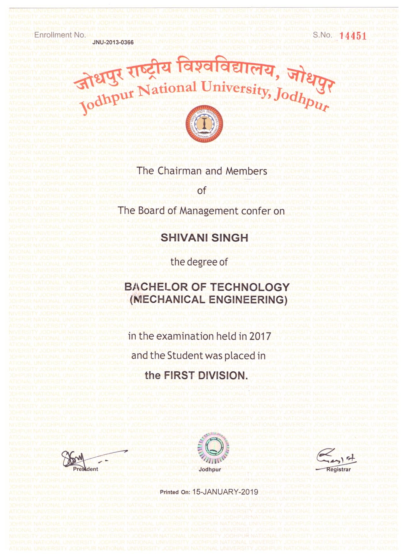 SHIVANI graduated from Jodhpur National University