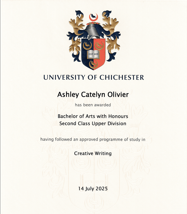 Ashley graduated from University of Chichester