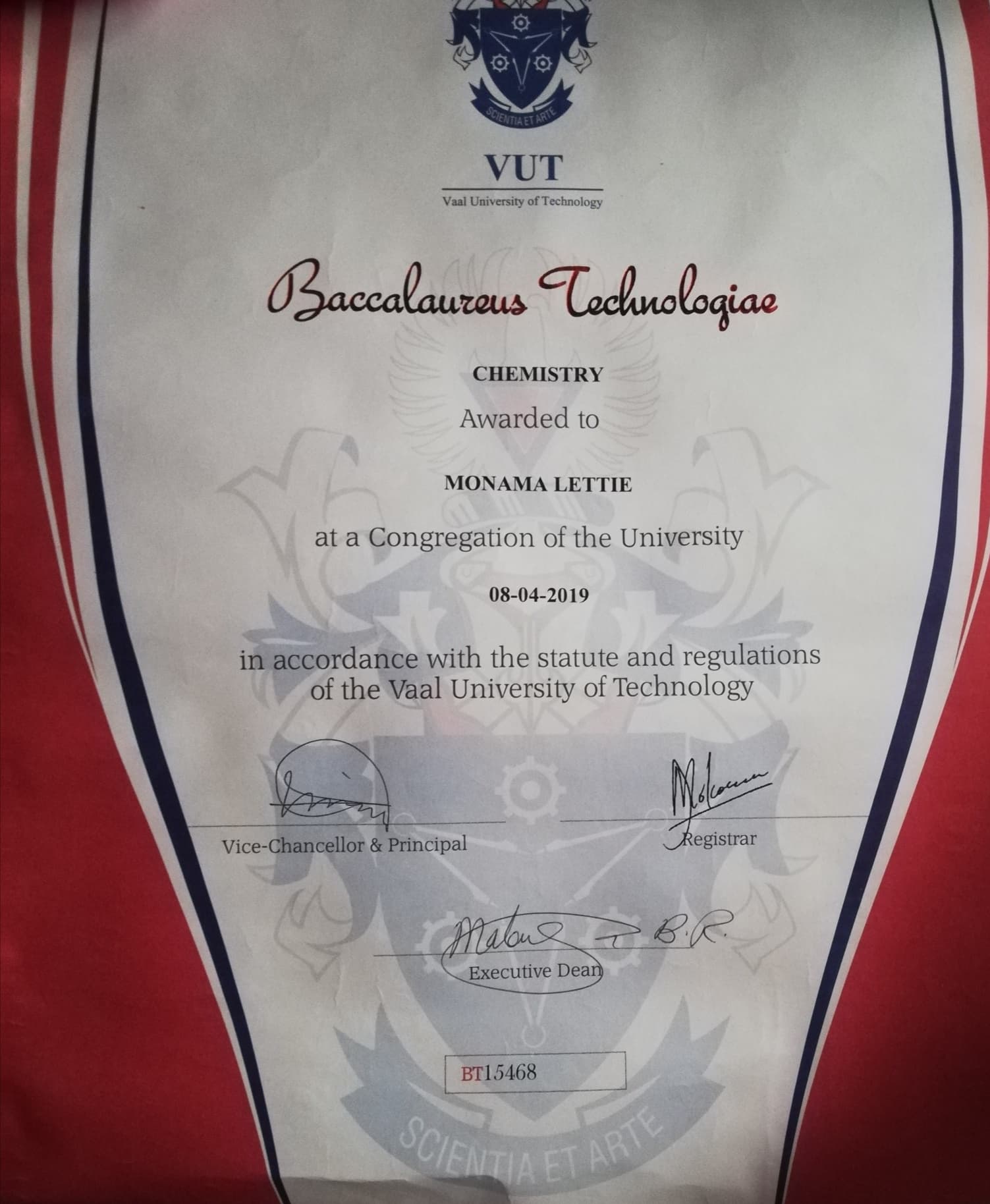 Lettie graduated from Vaal University of Technology