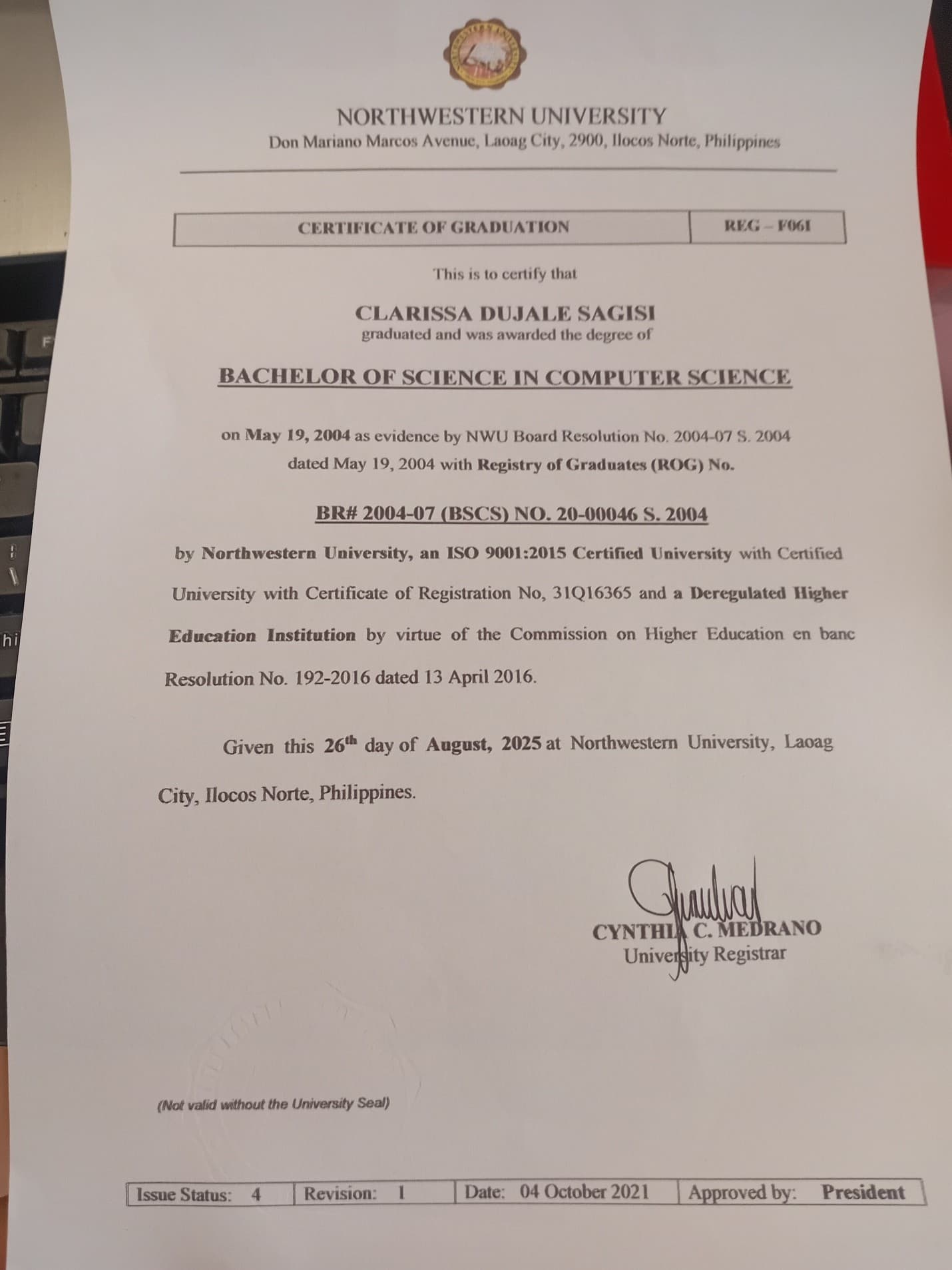 Clarissa graduated from St. Joseph's College of Quezon City