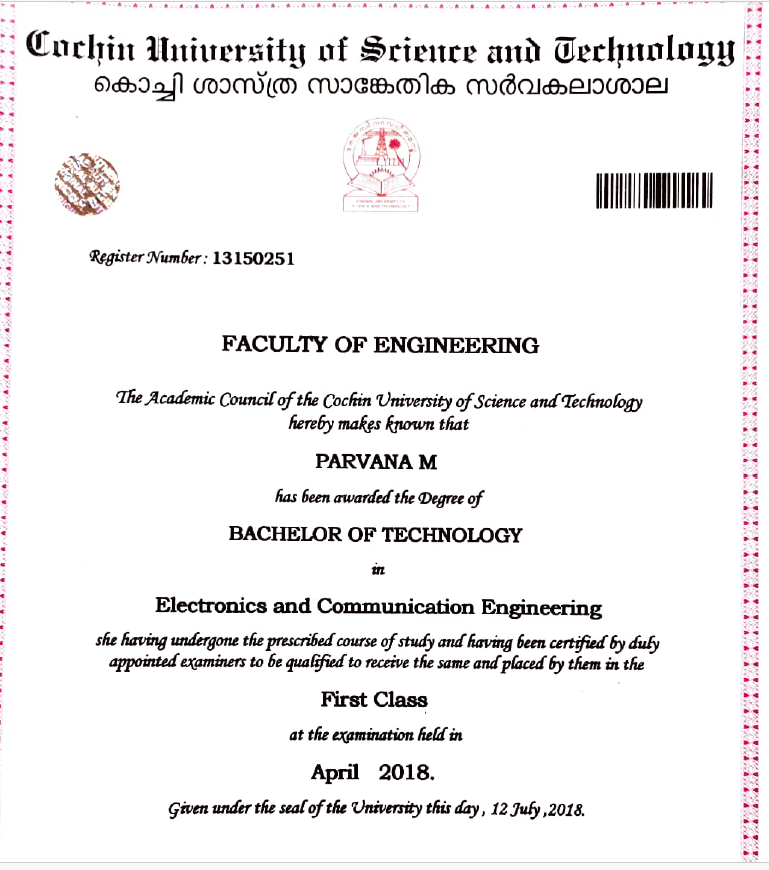 Parvana graduated from CUSAT