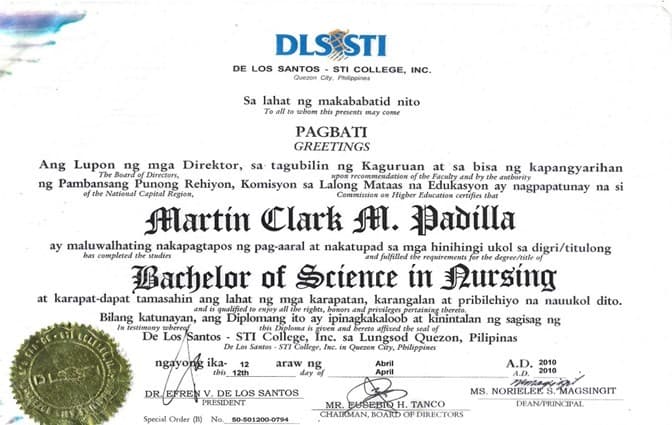 Martin Clark graduated from De Los Santos STI College, INC