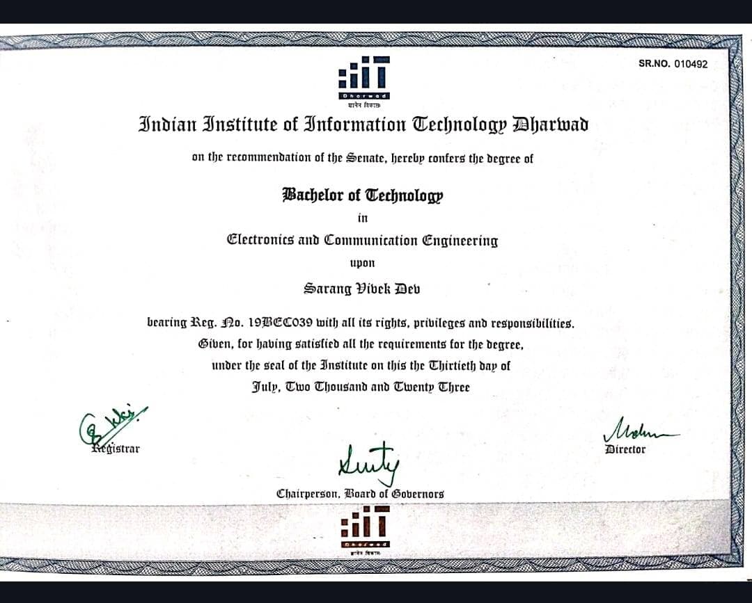 Sarang graduated from Indian Institute of Information Technology Dharwad