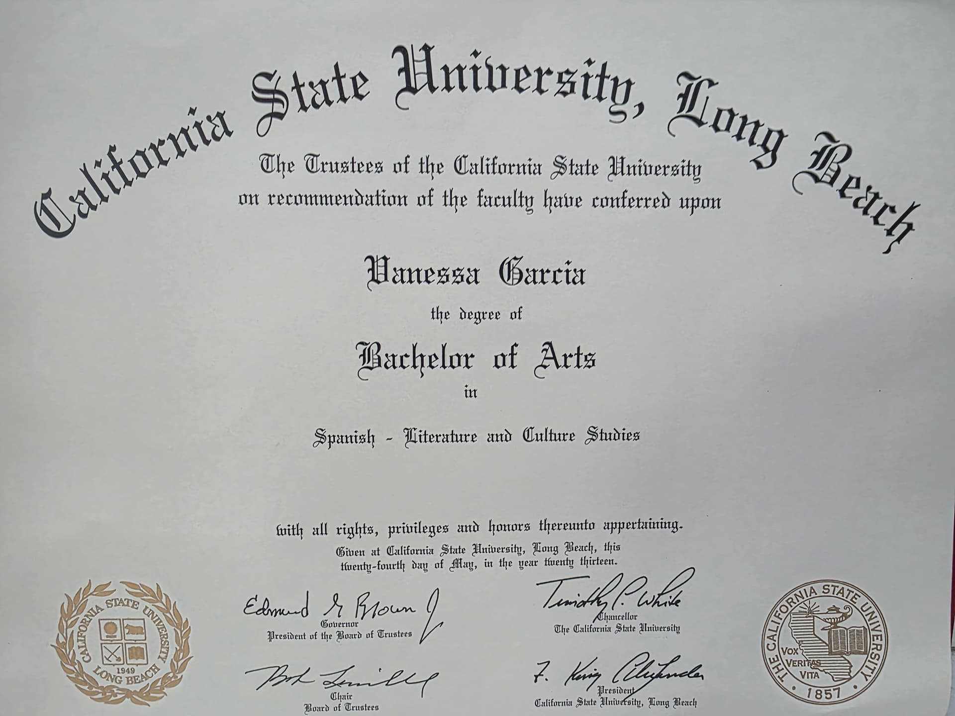 Vanessa graduated from California State University Long Beach