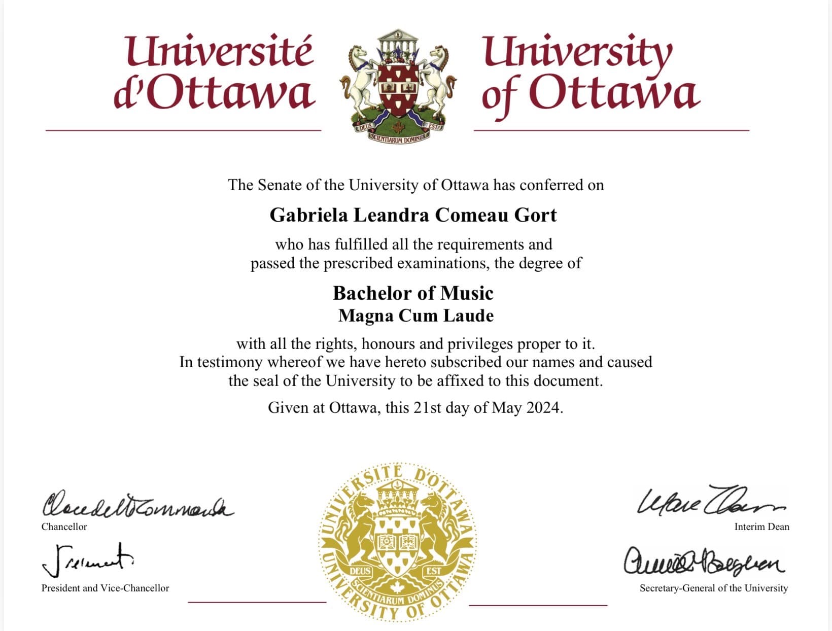 Gabriela graduated from University of Ottawa