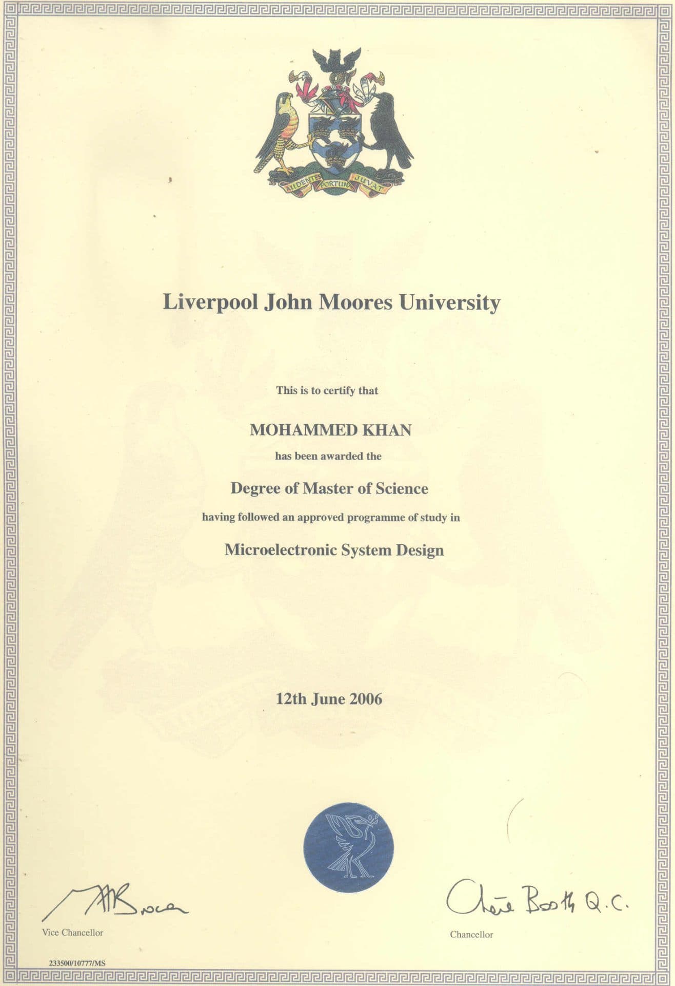 Mohammed Abdul Rafay Imran graduated from Liverpool John Moores University