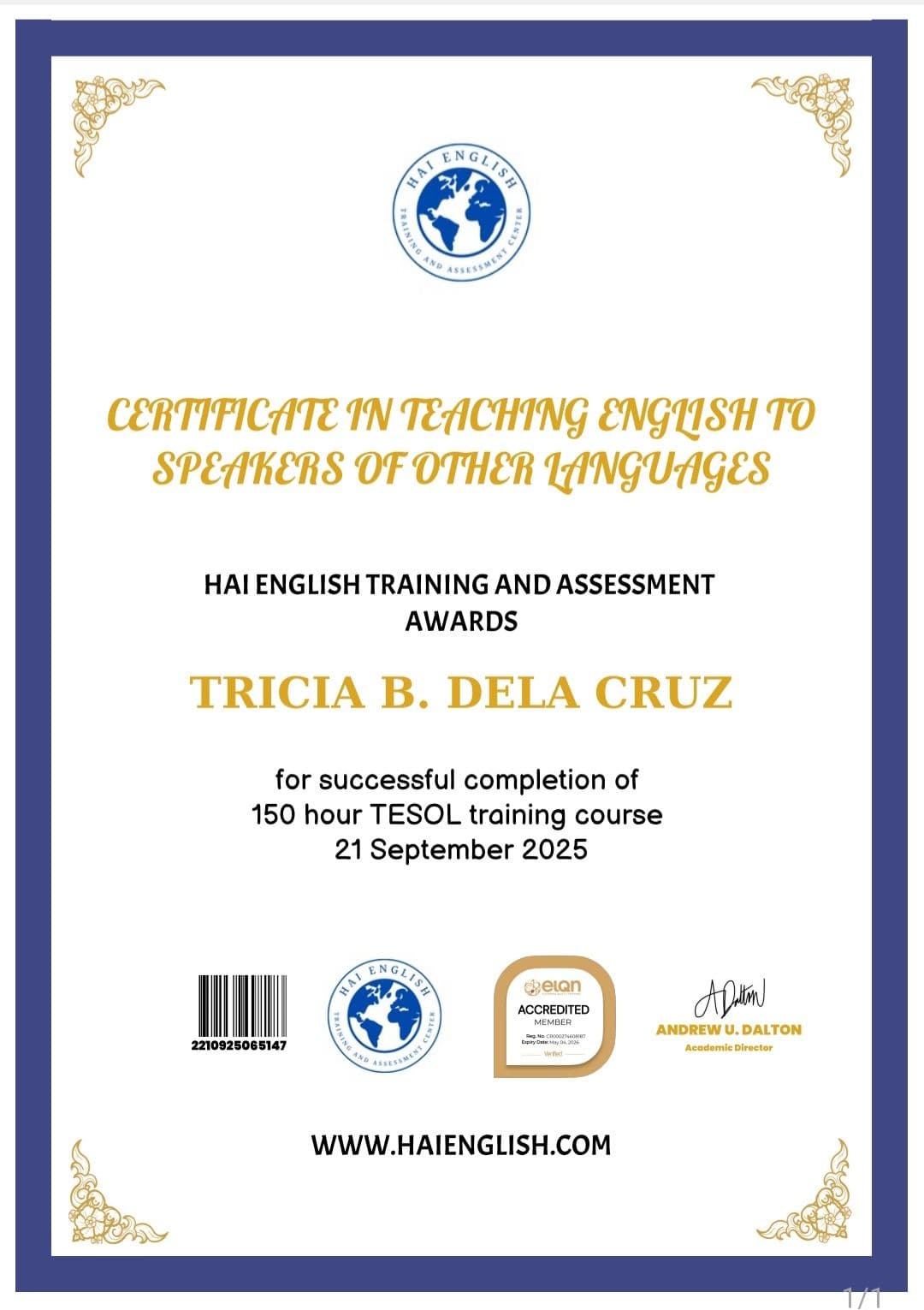 Tricia graduated from Tarlac State University