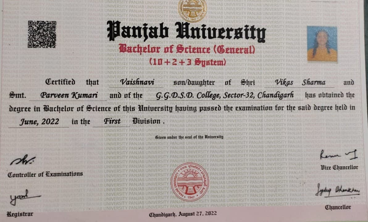 Vaishnavi graduated from Panjab University