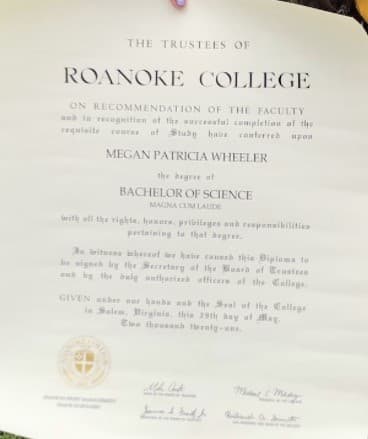 Megan graduated from Roanoke College