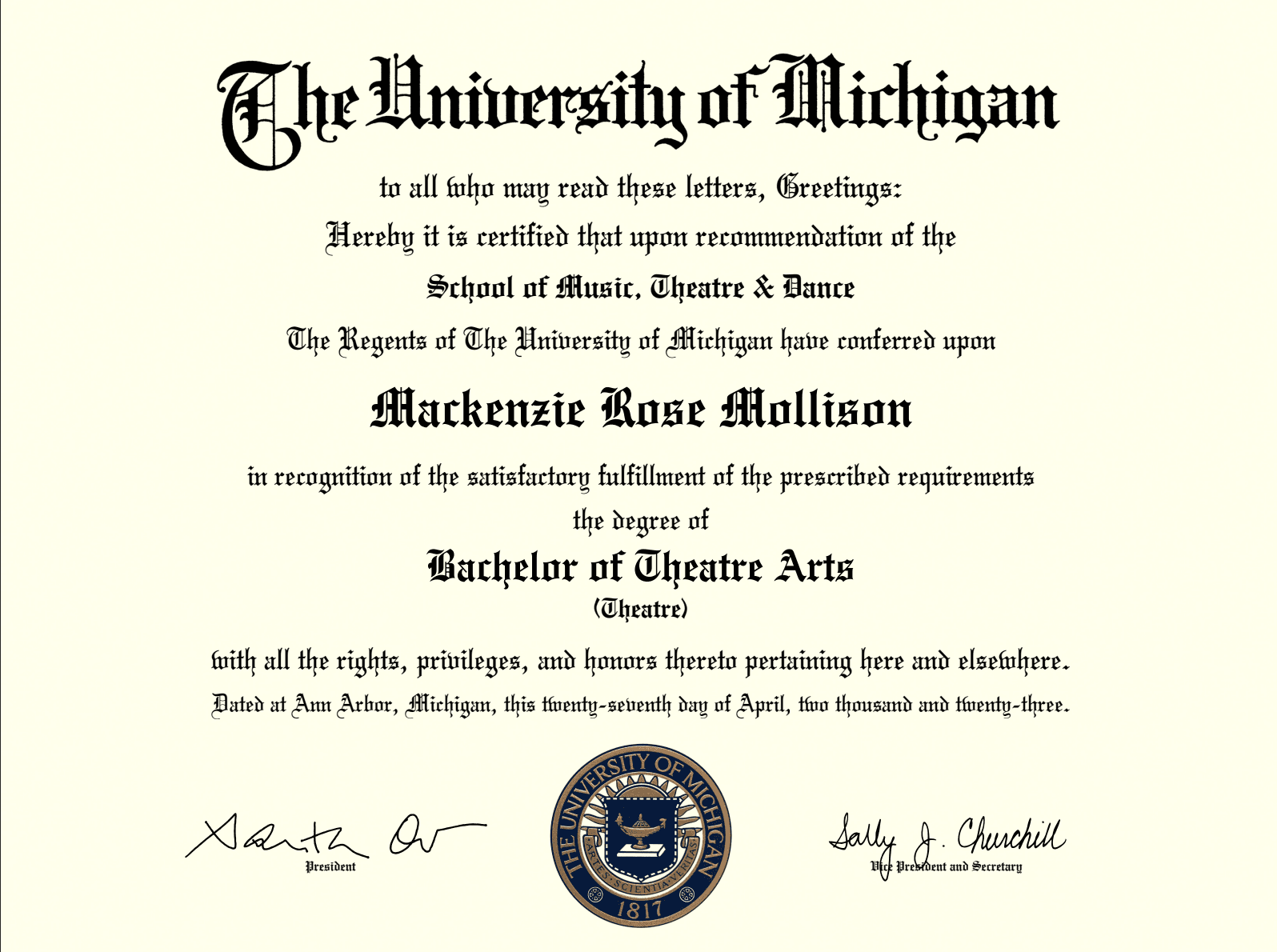 MacKenzie graduated from University of Michigan