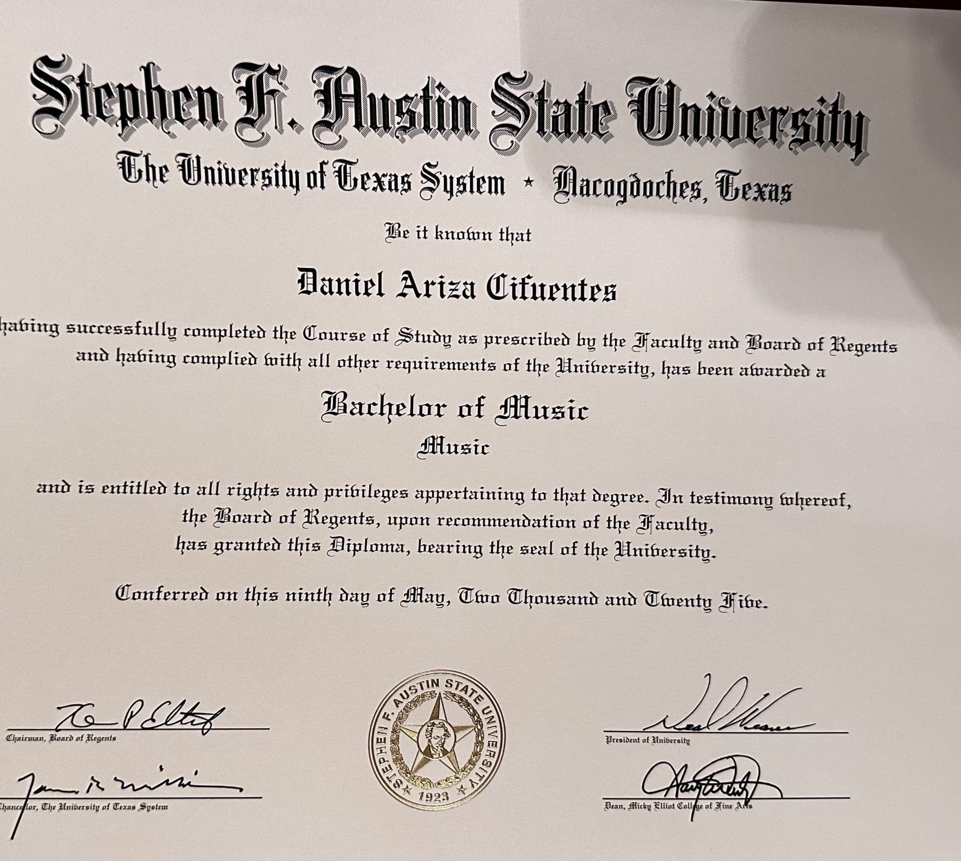 Daniel graduated from Stephen F Austin University
