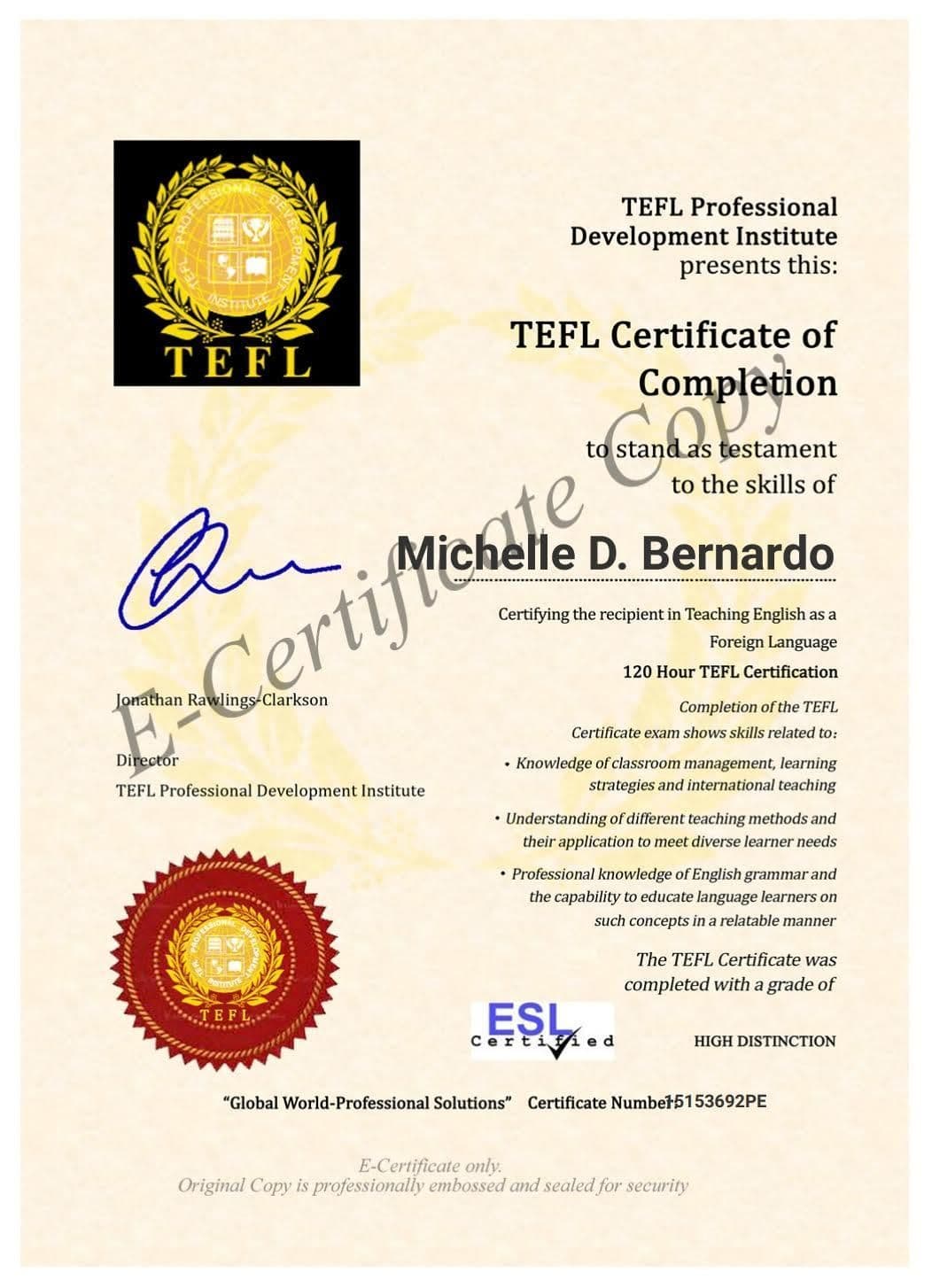 Michelle graduated from STI College