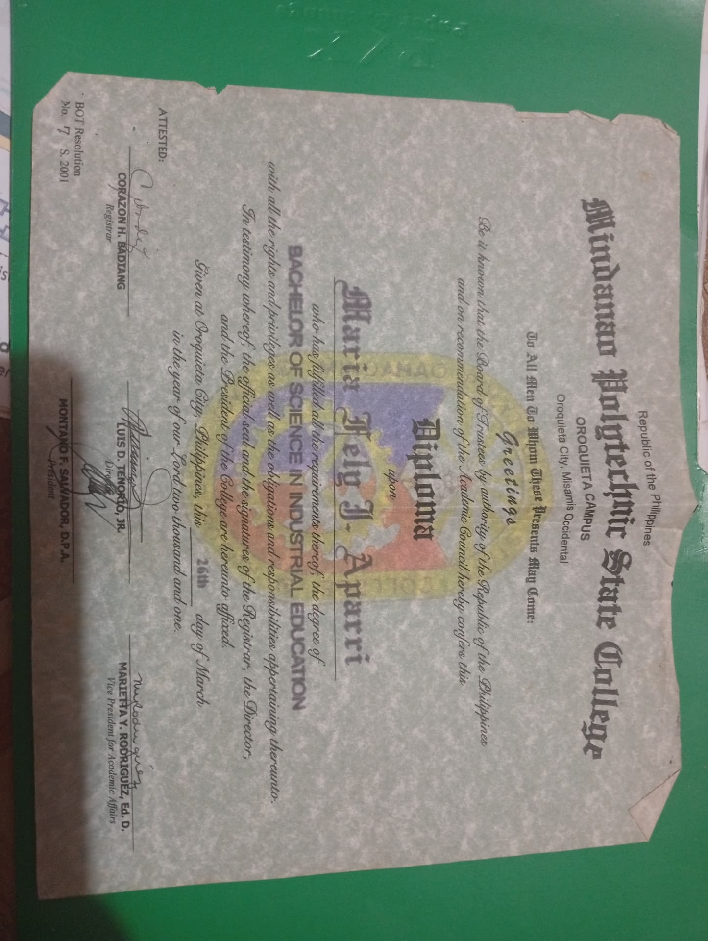 Fel graduated from Mindanao Polytechnic State College