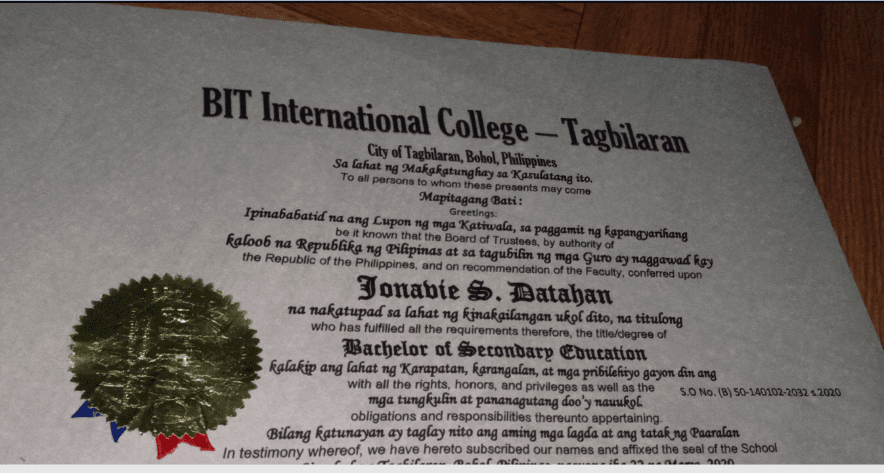 Jonavie graduated from BIT-International College