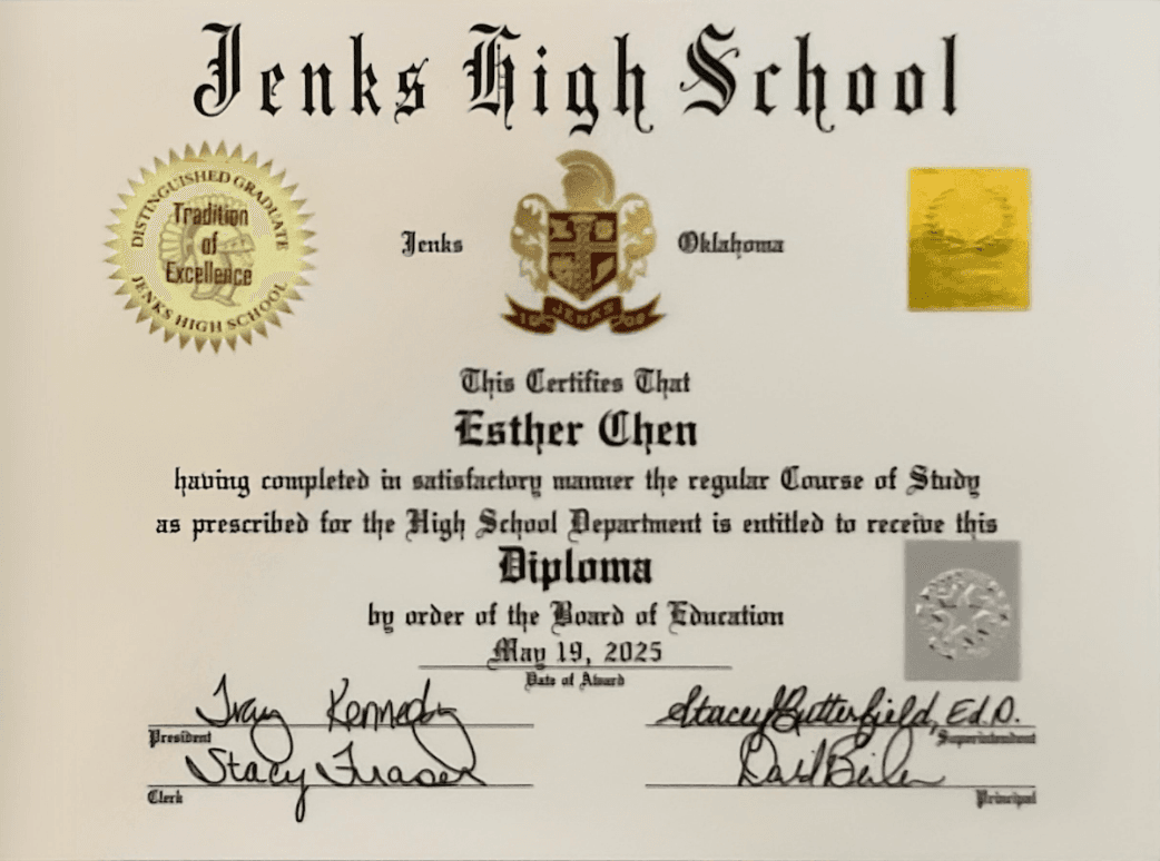 Esther graduated from Jenks High School
