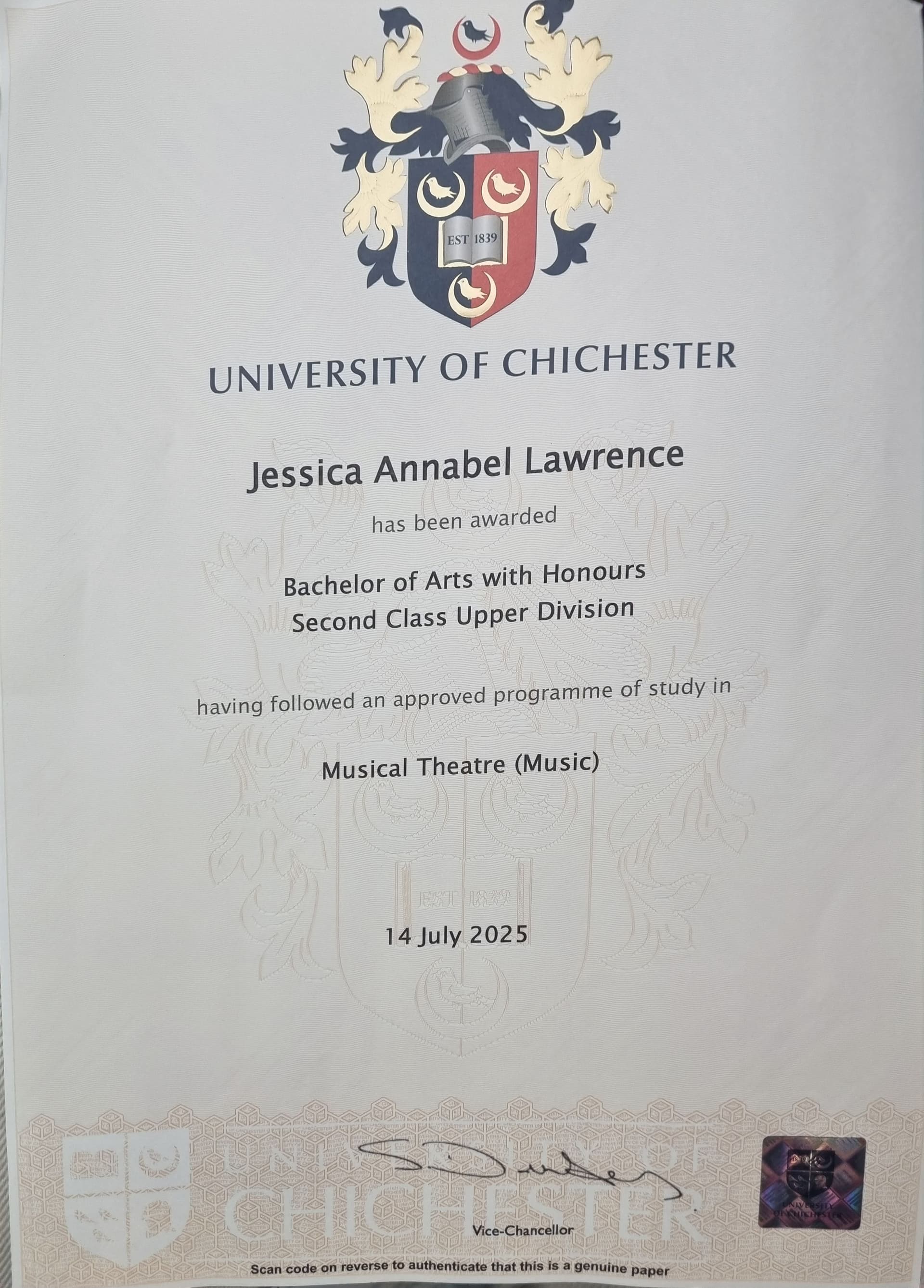 Jessica graduated from University of Chichester