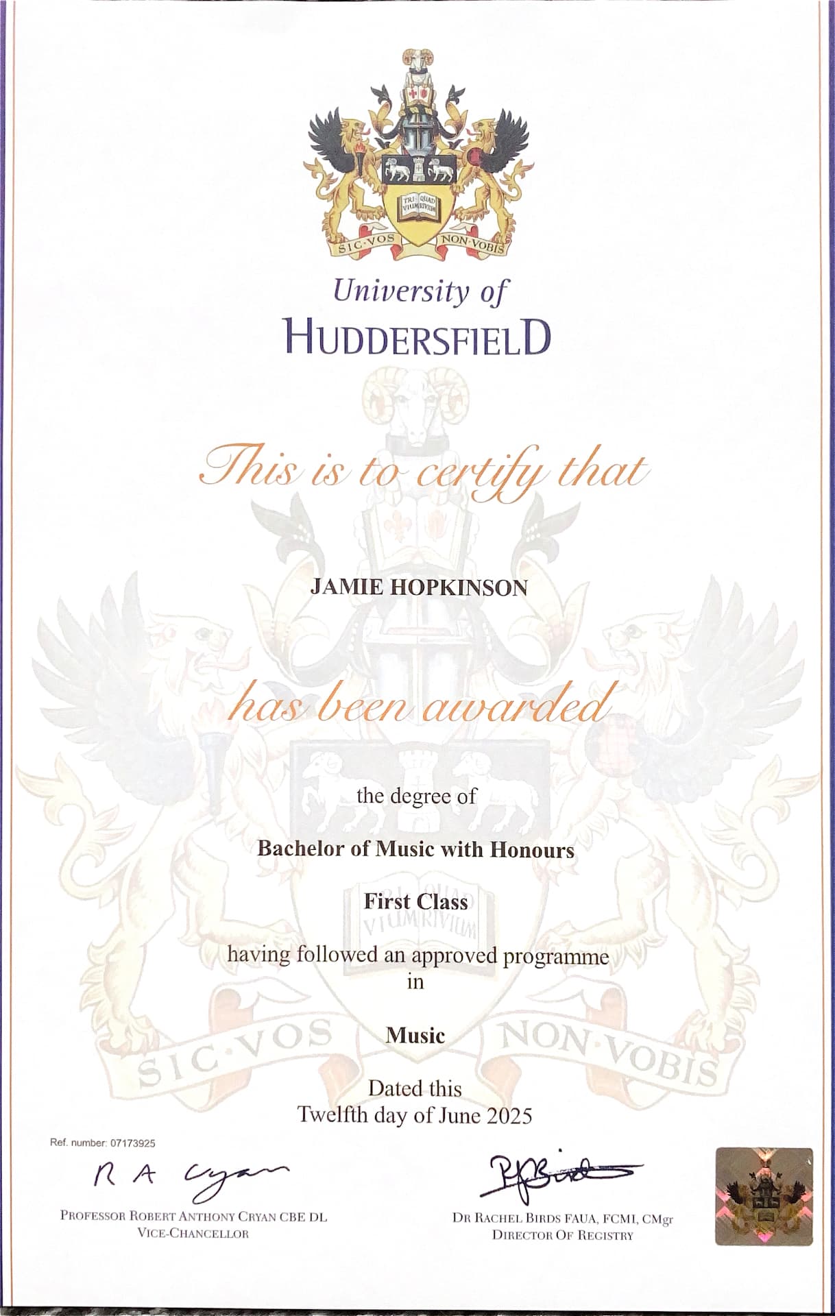 Jamie graduated from University of Huddersfield