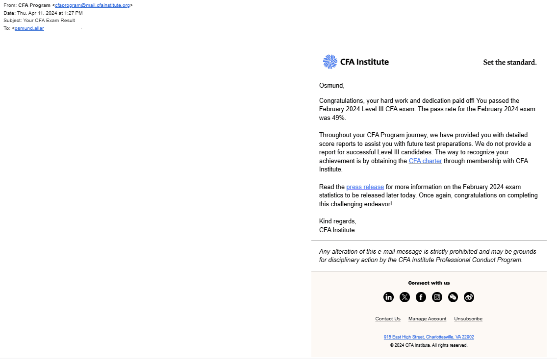 Osmund graduated from University College Dublin