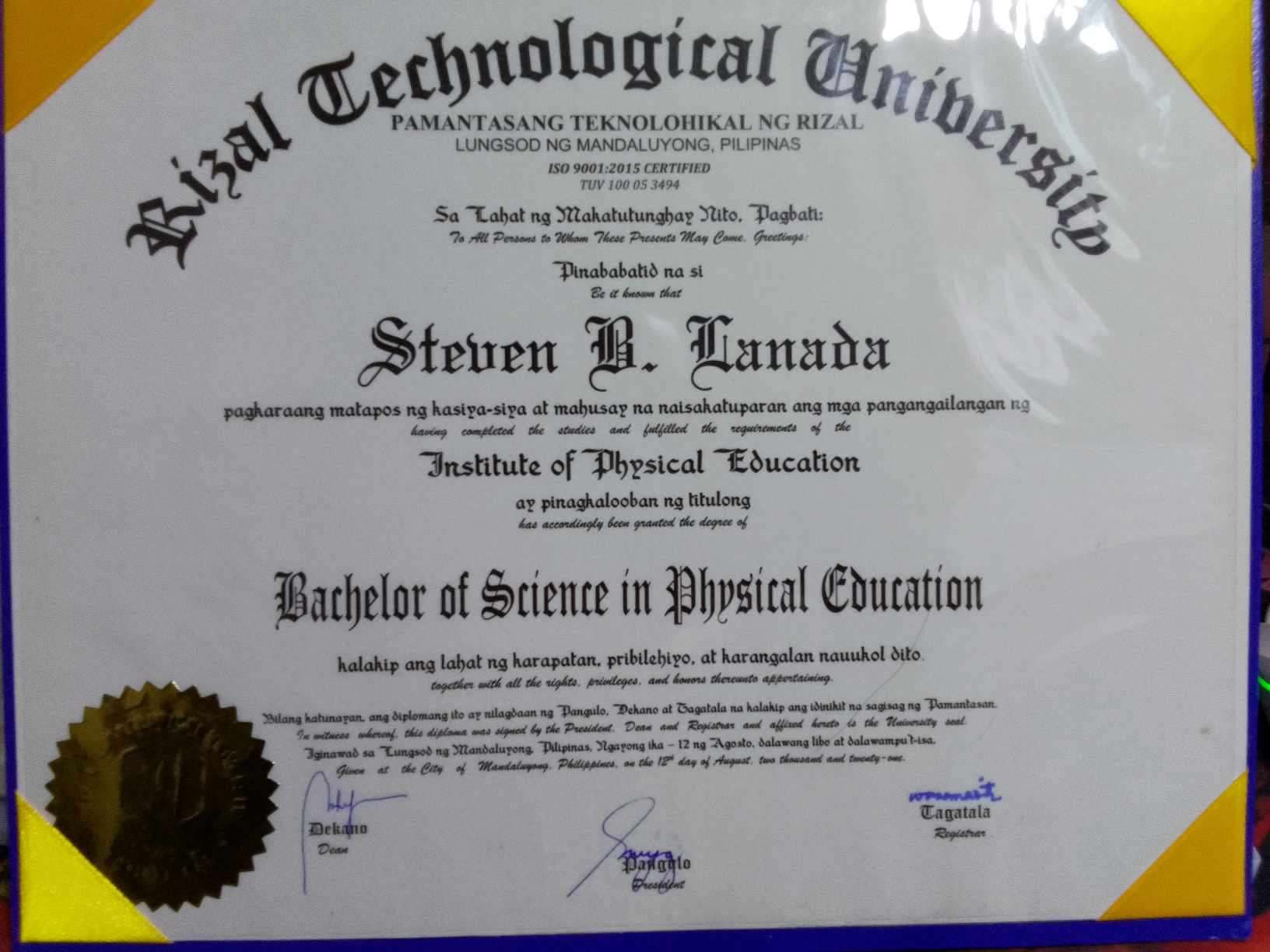 STEVEN graduated from Rizal Technological University