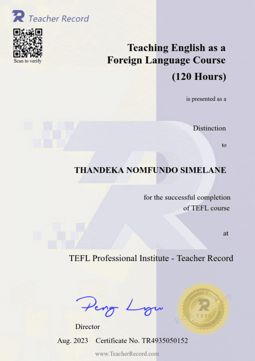 Thandeka graduated from Teacher Record