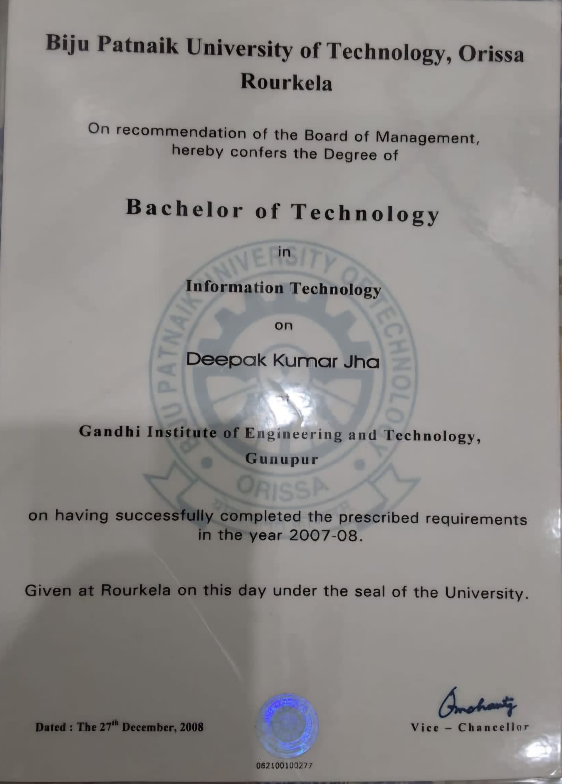 Deepak Kumar graduated from Giet