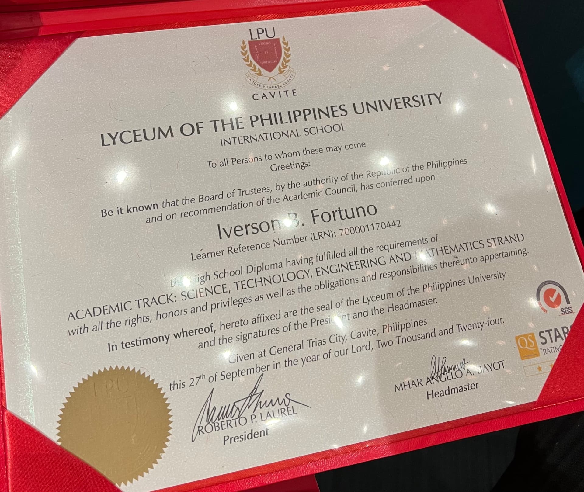 Iverson graduated from Lyceum of the Philippines University Cavite