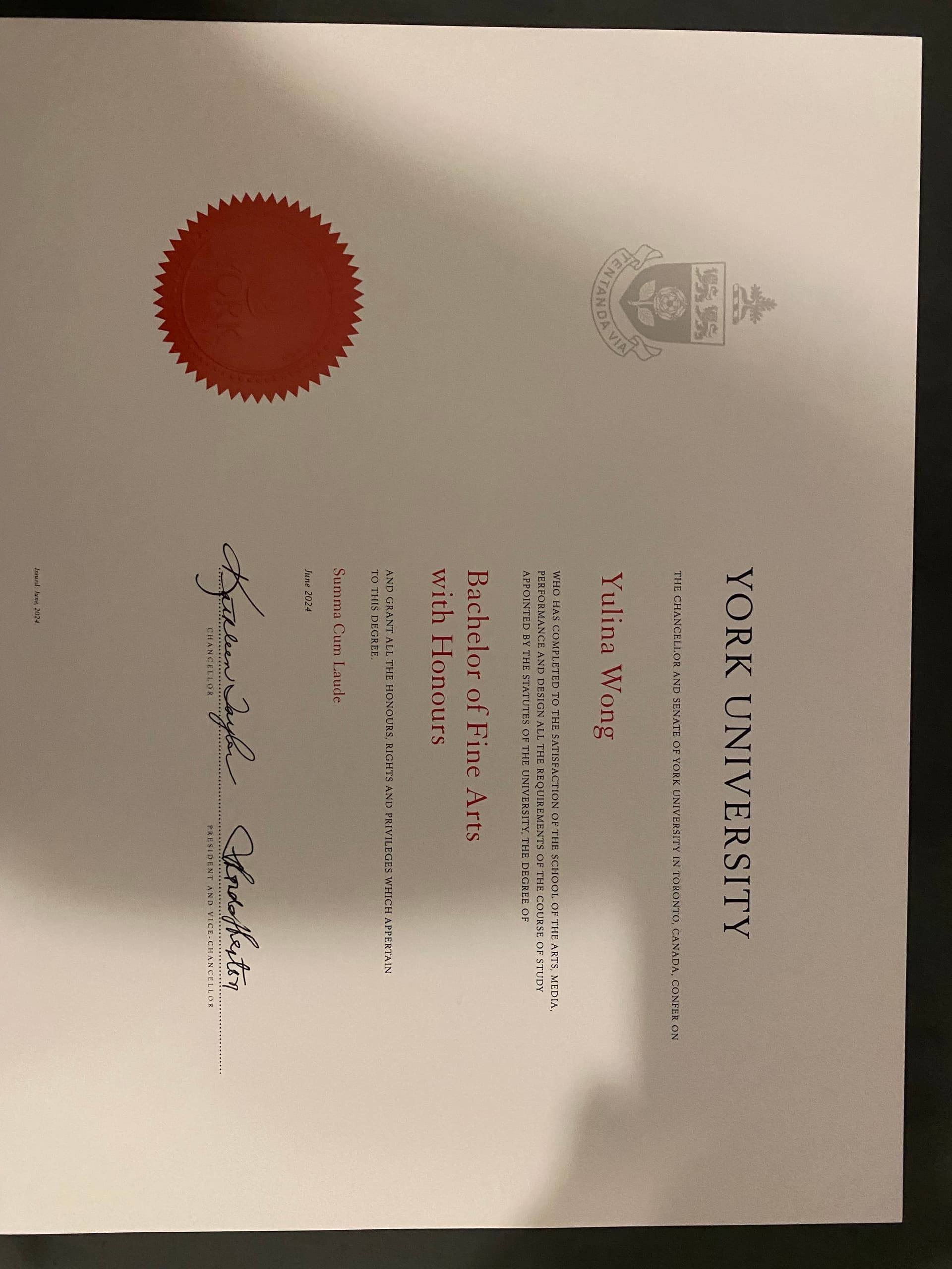 Yulina graduated from York University