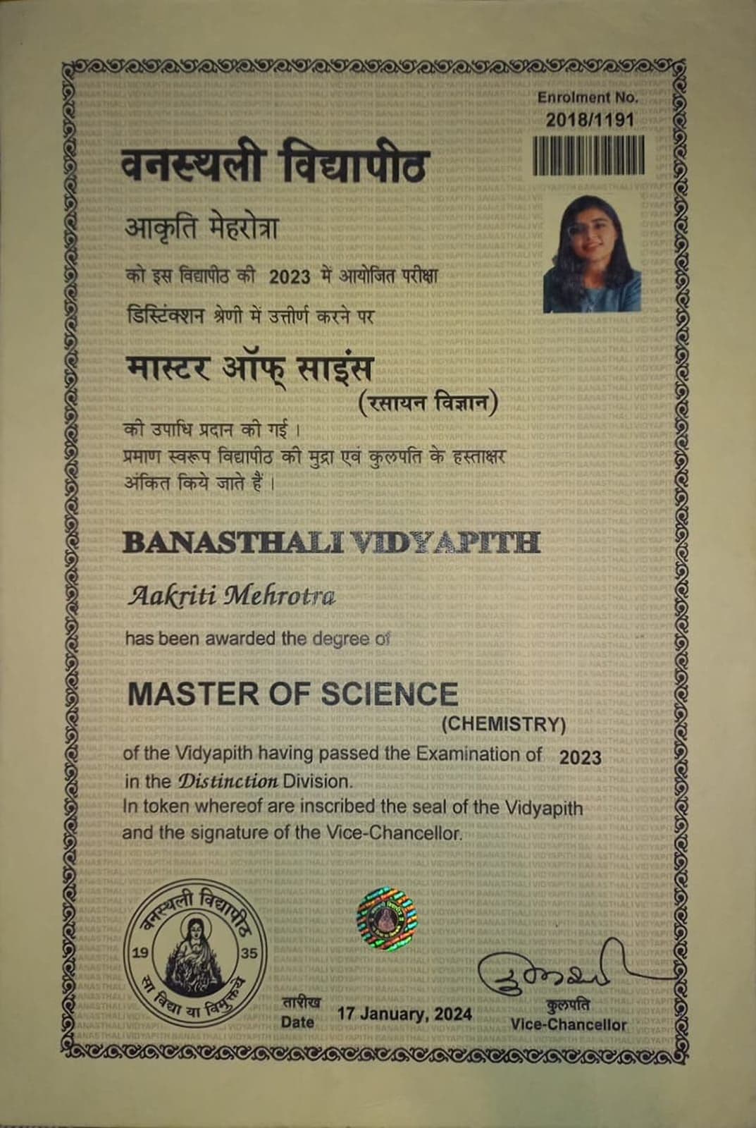 Aakriti graduated from Banasthali Vidyapith