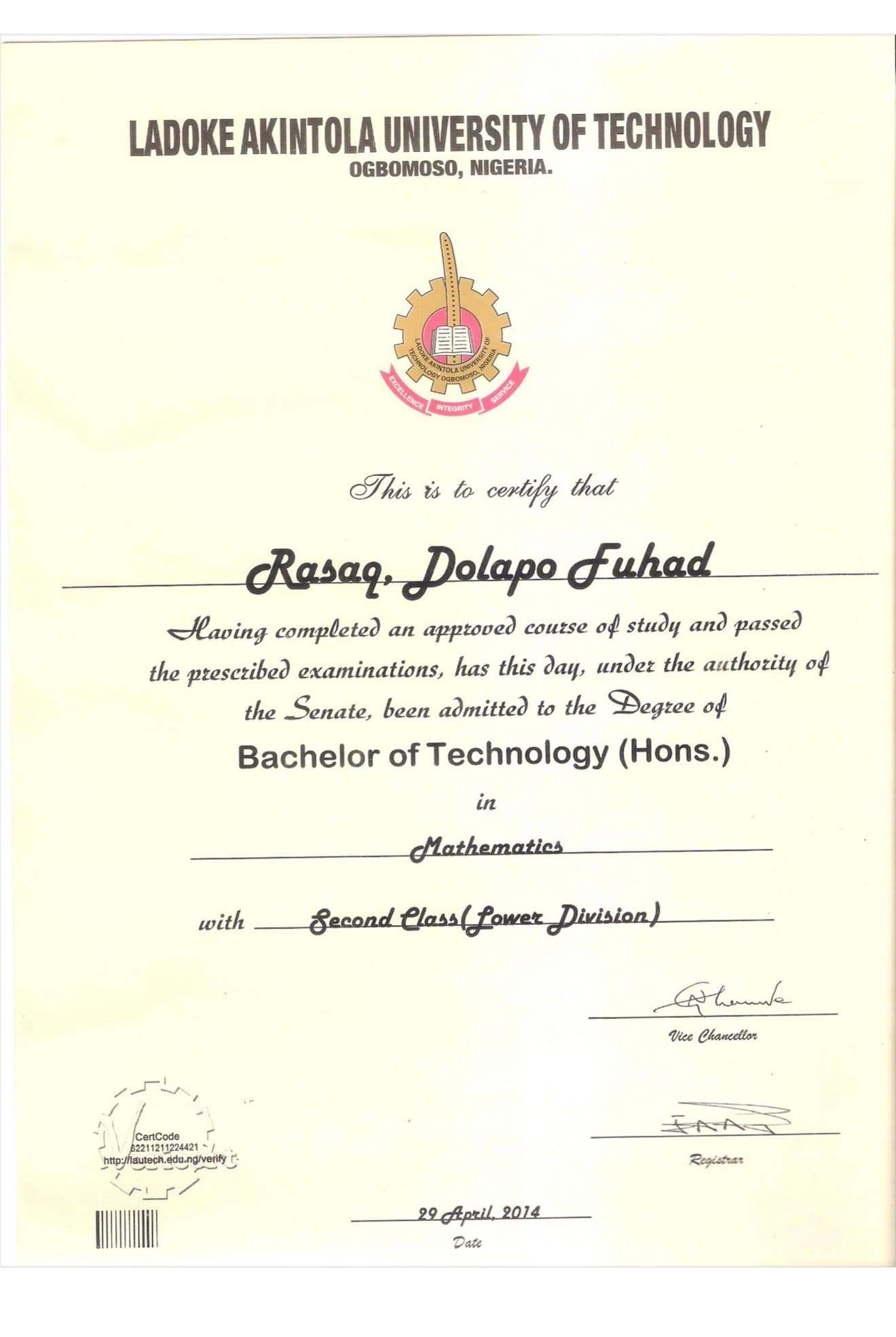 Dolapo graduated from University of East London