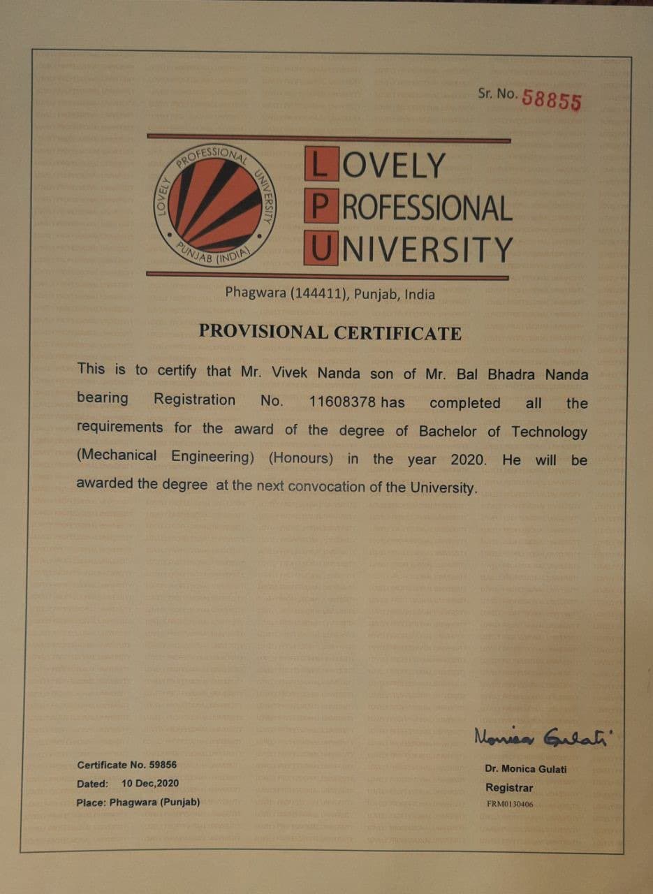 Vivek graduated from Lovely Professional University