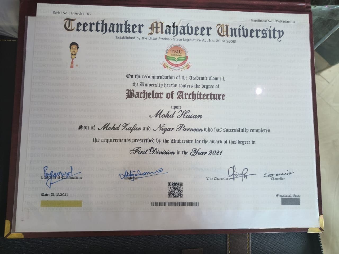 Mohd graduated from Teerthanker mahaveer college of Architecture